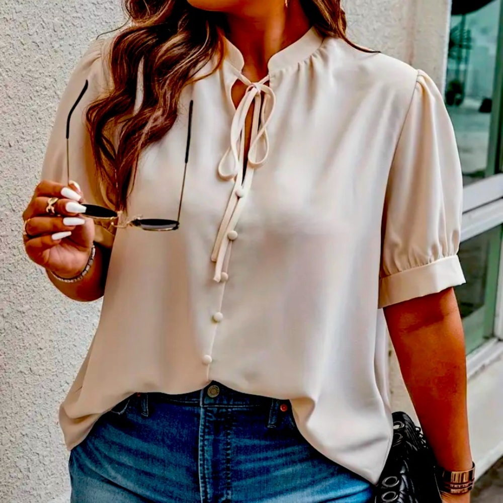 Temu Women's V-Neck Tie Front Blouse, 3XL
